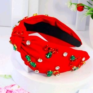 Red headband with knot design with stones